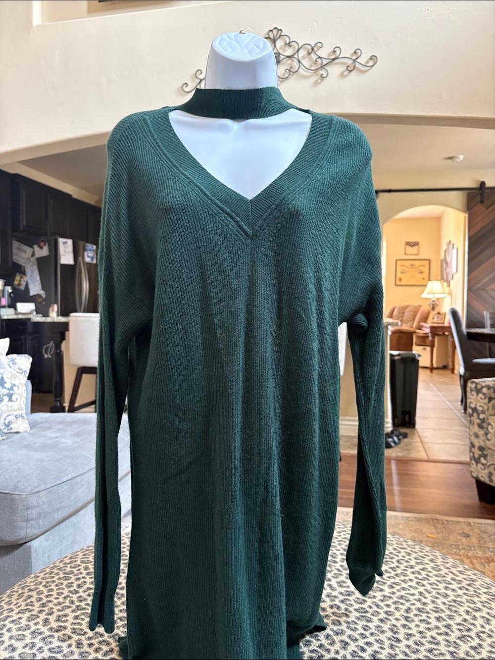 Gianni Bini Forest Green Choker Cutout Scoop Sweater